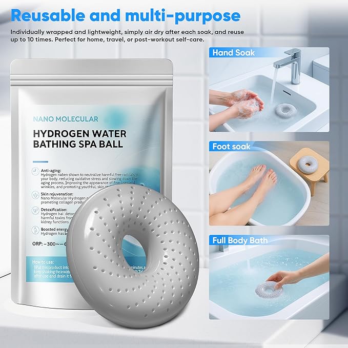 Hydrogen Bath Ball Tablets Bombs for Muscle & Stress Relief – H2 Molecular Hydrogen Bombs for Spa & Hydrogen-Rich Water Soaking, Reusable Design for Full Body, Foot, or Hand Bath-Gray