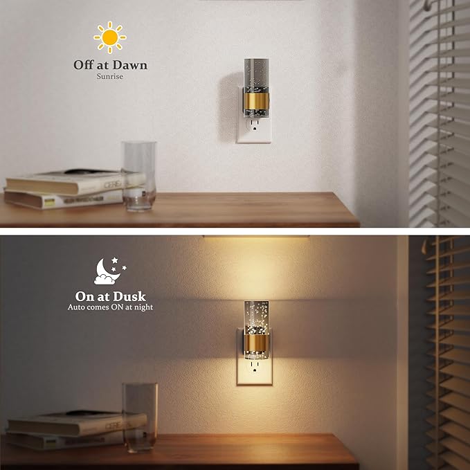 JandCase Night Lights Plug into Wall,2 Pack Automatic LED Night Light with 0-100LM Dimmable, 3000K Plug in Night Lights with Auto Light Sensor, for Bathroom Hallway Decor