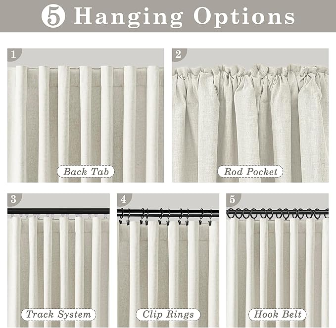 100% Blackout Curtains 63 Inches Long Curtain for Bedroom Living Room Back Tab Rod Pocket Ivory Drapes Thermal Insulated Textured Short Black Out Drape 2 Panels Set