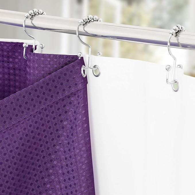 3 in 1 Extra Long Purple Shower Curtain Set-72 W x 84 H, Modern Waffle and PEVA Liner Set with 12 Stainless Steel Hooks, Waterproof Fabric for Bathroom
