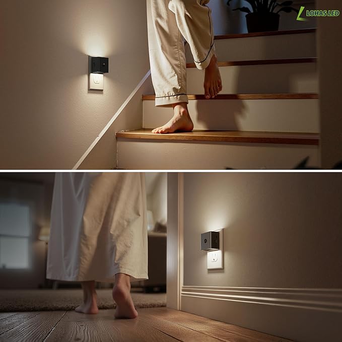 L LOHAS LED Motion Sensor Night Light, [2-Pack] Motion Activated Night Light, Motion Sensor and Dusk to Dawn Sensor, Brightness Adjustable, 5000K Daylight White Nightlight for Bathroom Hallway Kitchen