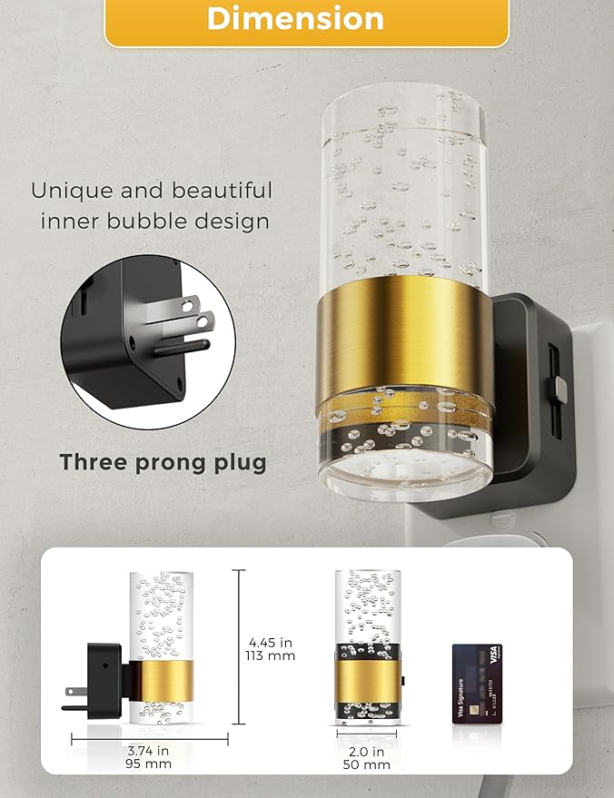 Night Light, 1-Pack Decorative Night Lights Plug into Wall, Dimmable Night Light with Auto Light Sensor, Bright White 5000K, Wall Sconce-style Design Nightlight for Bathroom,Bedroom,Hallway