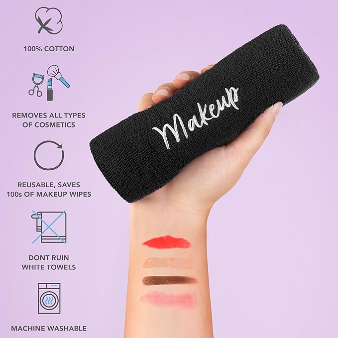 Arkwright Makeup Towels - Bulk Case of 144 - Super Soft 100% Cotton, Gentle & Lightweight Small Fingertip Powder Room Washcloths, Guest Bathroom Essentials for Hosts & Artists, 11 x 17 in, Black