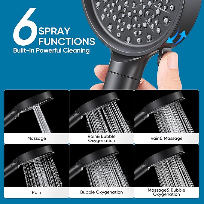 Cobbe Filtered Shower Head with Handheld, High Pressure 6 Spray Mode Showerhead with Filters, Water Softener Filters Beads for Hard Water - Remove Chlorine - Reduces Dry Itchy Skin, Matte Black