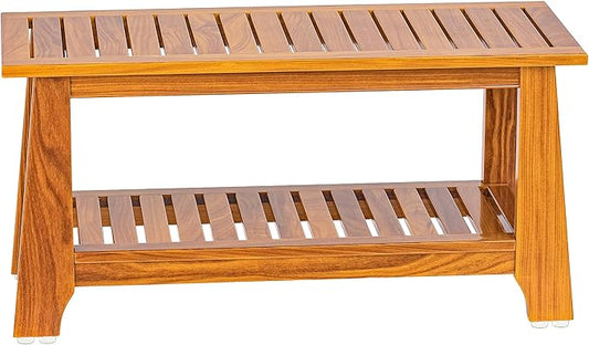 NNN 30" Commercial Teak Shower Bench - 8 Non-Slip Leveling Feet & 350 lbs Capacity | Rock-Solid Stability for Seniors & Spa Safety | Waterproof Design for Saunas/Outdoor Pools (Patented)