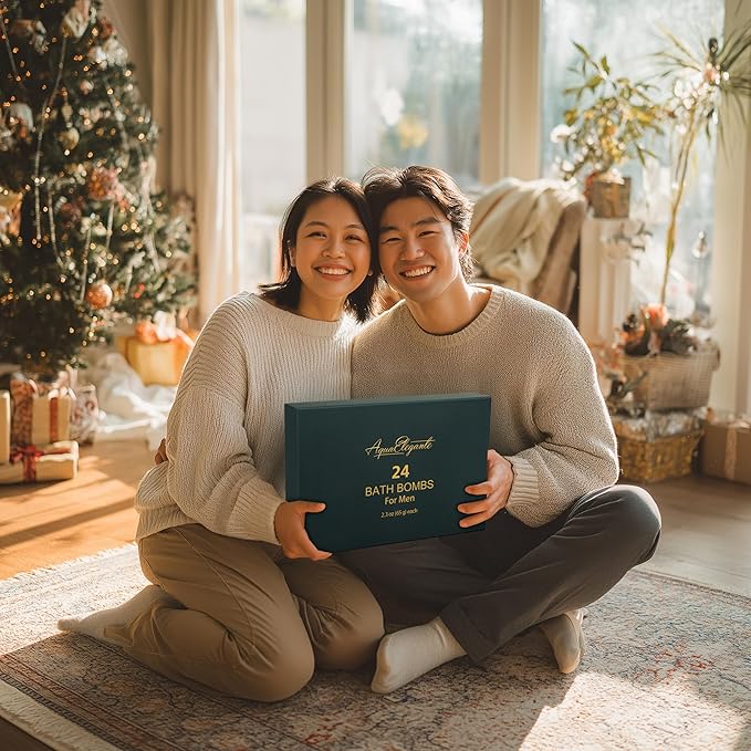 Luxury Bath Bombs for Men - Gift Set of 24 Bathbombs with Organic Essential Oils - Natural Vegan Soap for Moisturizing Fizzy Bubbles