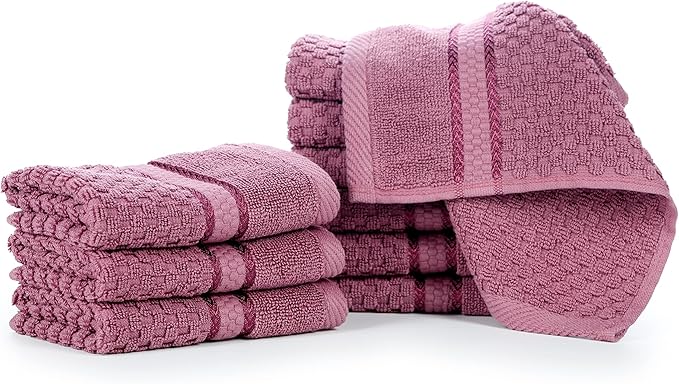 Ample Decor Grape Purple Wash Cloth Set of 10 100% Cotton - Quick Dry, Highly Absorbent, Popcorn Textured - Mulaayam Collection - 12 X 12 Inch