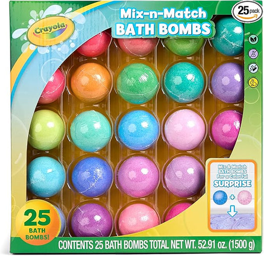 Crayola Color-Twist Bath Bombs 25 Deluxe Pack, Color Changing Bath Bombs in Classic Crayola Colors with Surprise Colored Inside, Color Your Bath Non-Toxic Bathbomb Fizzies for Boys & Girls