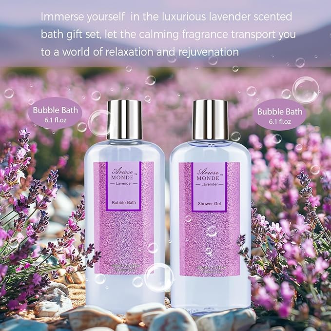 Bath Sets for Women Gift, Bath and Body Gifts Set, Lavender Spa Gift for Self Care Includes Body Lotion, Shower Gel, Bath Salts, Relaxing Bath Sets for Mom, Grandma, Girlfriend, Sister, Friends