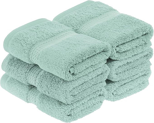 Superior Egyptian Cotton Pile Face Towel/Washcloth Set of 6, Ultra Soft Luxury Towels, Thick Plush Essentials, Absorbent Heavyweight, Guest Bath, Hotel, Spa, Home Bathroom, Shower Basics, Sea Foam