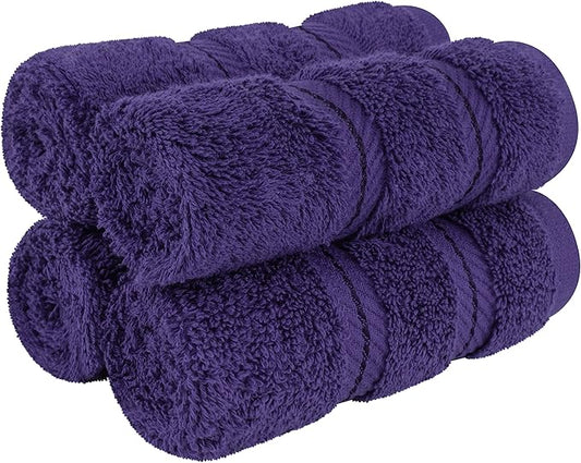 American Soft Linen Luxury Washcloths for Bathroom, 600 GSM 100% Cotton 4 Piece Turkish Wash Cloth Set, 13x13 in Soft Rags for Body and Face, Purple Washcloths