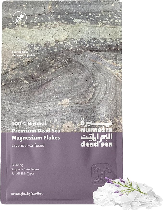 Dead Sea Magnesium Flake Bath Soak - 100% Pure Magnesium Chloride Flakes w/Lavender Infused Essential Oil (2.2 lb Bulk)