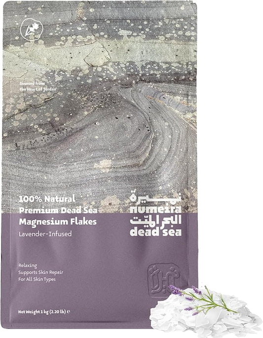 Dead Sea Magnesium Flake Bath Soak - 100% Pure Magnesium Chloride Flakes w/Lavender Infused Essential Oil (2.2 lb Bulk)