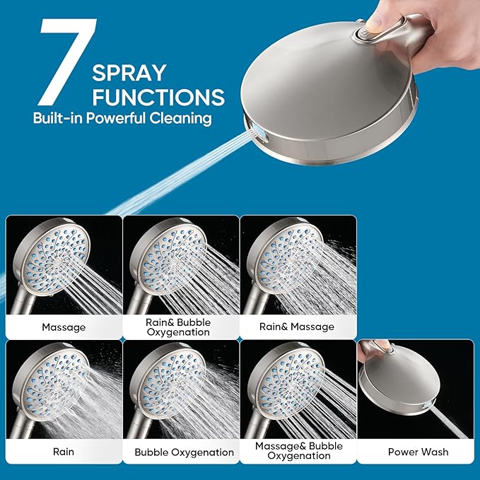 Cobbe Filtered Shower Head with Handheld, High Pressure 7-mode Showerhead with Filters for Hard Water - Remove Chlorine - Reduces Dry Itchy Skin, Patented Paddle Shift Design, Brushed Nickel