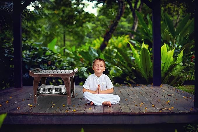 DecoTeak Tranquility 24 Inch Brown Waterproof Teak Wood Shower Bench Stool Seat Chair for Inside Shower Provides Safety, Storage, and Organization for Bathroom Accessories