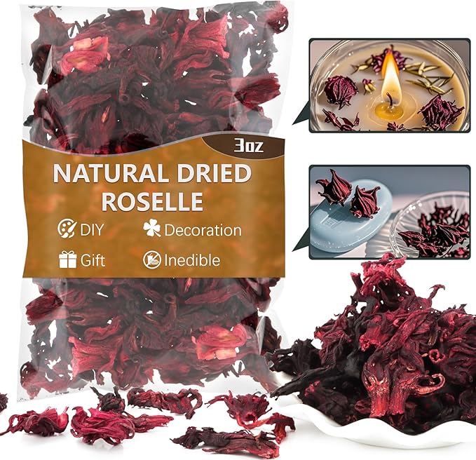 Sukh Dried Hibiscus Flowers for Crafts Bulk – 3oz Natural Air-Dried Flower Petals for Candle & Soap Making, Resin Crafts, DIY Home Decor, Wreaths, Sachets and Gift Wrapping
