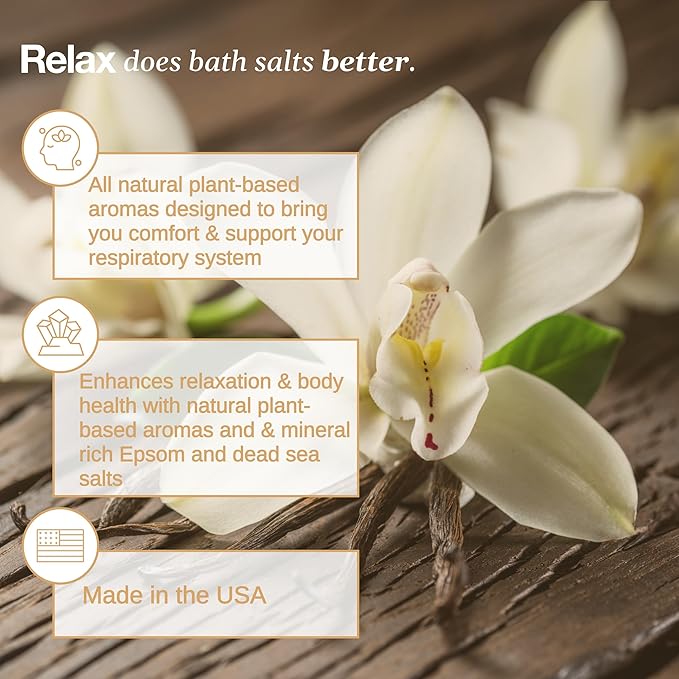 Relax Spa & Bath, Epsom & Dead Sea Salts, Aromatherapy Bath Salts for Hot Tub, Bath, or Spa, Infused with Magnesium, Warm French Vanilla Scent