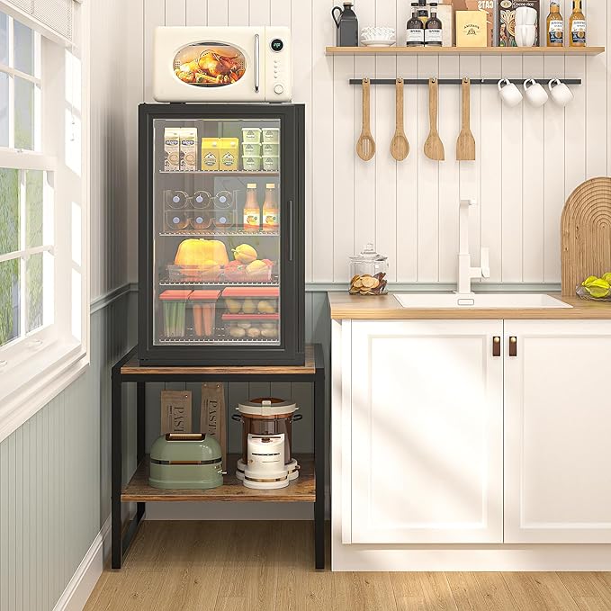 Homieasy End Table, 20 Inch Square End Table, Mini Fridge Stand with 2-Tier Storage Shelves, Industrial Wood Side Tables for Living Room, Rustic Brown