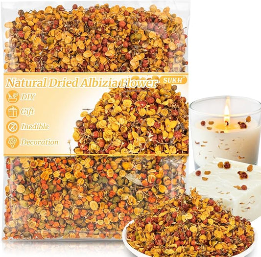 Sukh Dried Albizia Flower - Natural Herbs Eadried Acacia Flower 3oz Bulk Albizia Julibrissin Blooming for Soap Making,DIY Candle Making,Bath and Wedding Party Decoration