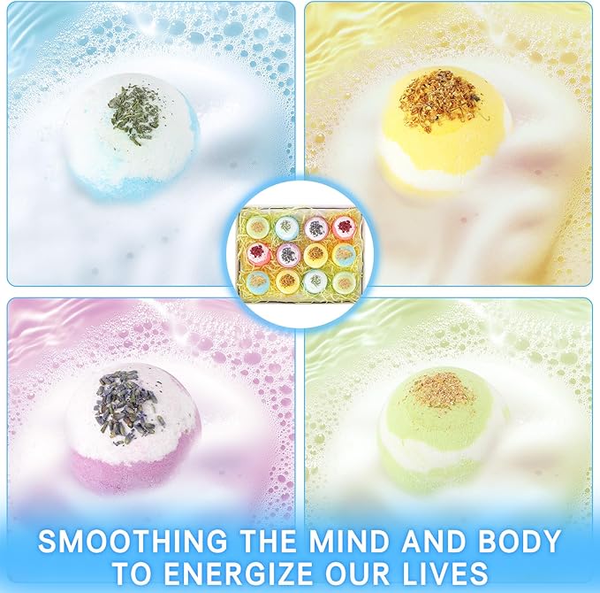 Bath Bombs for Women, USIN Natural Bubble Bath Balls Gift Set, Pack of 12 Pcs Multiple Bath Bomb, SPA Relaxing, Self Care, Gifts for Women, Men, Girls, Boys, Natural Flower Petals, 3.53 Oz Large Size