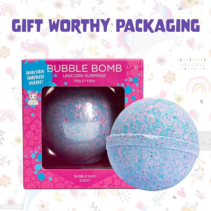 Unicorn Bath Bomb for Girls with Surprise Squishy Toys Inside by Two Sister - Large Bubble Bombs for Kids - Moisturizes Dry Sensitive Skin, Releases Color, Scent, Bubbles - Ideal Gift by Two Sisters