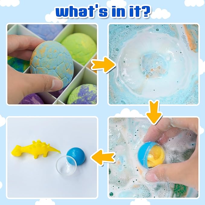 Easter Egg Bath Bombs for Kids with Surprise Inside, 12 Pack Kids Bath Bombs Gift Set for Easter Basket Stuffers, Dino Egg Bath Bomb Kit Fillers Bubble Bath Dinosaur Bath for Boys Girls Birthday