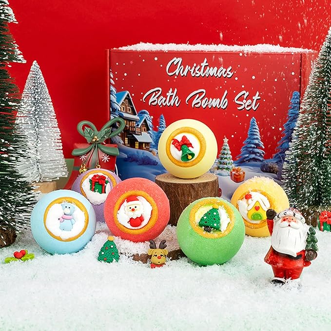 Christmas Bath Bombs 12PCS/Set Different Scents Natural Organic Bath Bombs with Surprise Toys Inside Bathbombs for Women Mom Girlfriend