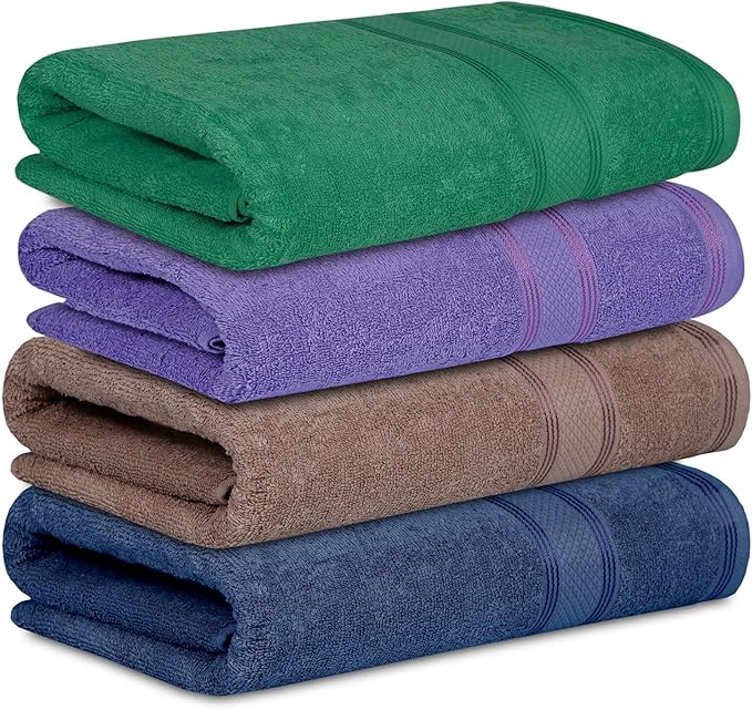 Casa Lino Multicolor II Bath Towels Set of 4 (54" x 27") - Large Bathroom Towel Set - 100% Cotton Towels for Bathroom - Highly Absorbent & Quick Dry Bath Towel Multipack - New Apartment Essentials