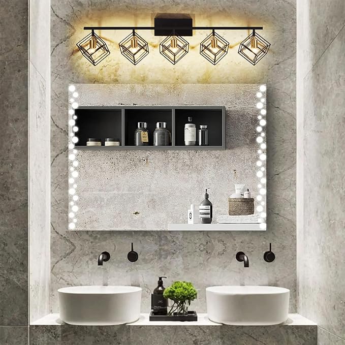 Bathroom Vanity Light with 5 Bulbs Bathroom Light Fixtures Over Mirror with Rotatable 5 Cube Shades Modern Wall Mounted Matte Black