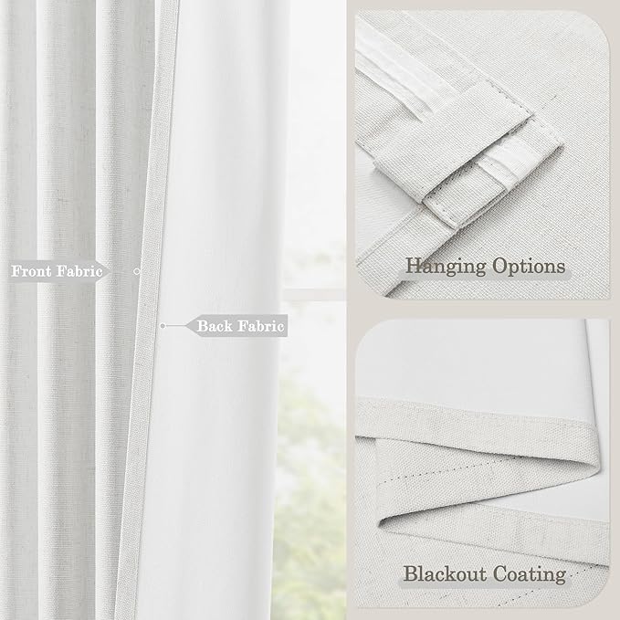 100% Blackout Curtains 72 Inches Long Curtain for Bedroom Living Room Back Tab Rod Pocket Beige Drapes Thermal Insulated Textured Short Black Out Drape 2 Panels Set 52" W