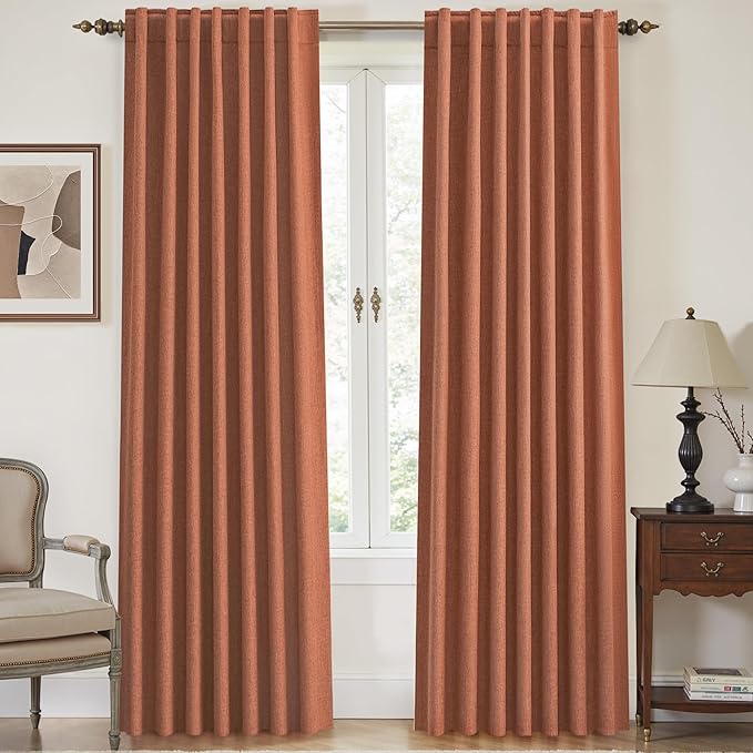 100% Blackout Curtains 90 Inch Thermal Insulated Room Darkening Drapes for Bedroom & Living Room, Terracotta, 2 Panels Set with Back Tab, Light Blocking Window Treatment