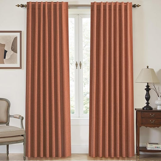100% Blackout Curtains 90 Inch Thermal Insulated Room Darkening Drapes for Bedroom & Living Room, Terracotta, 2 Panels Set with Back Tab, Light Blocking Window Treatment