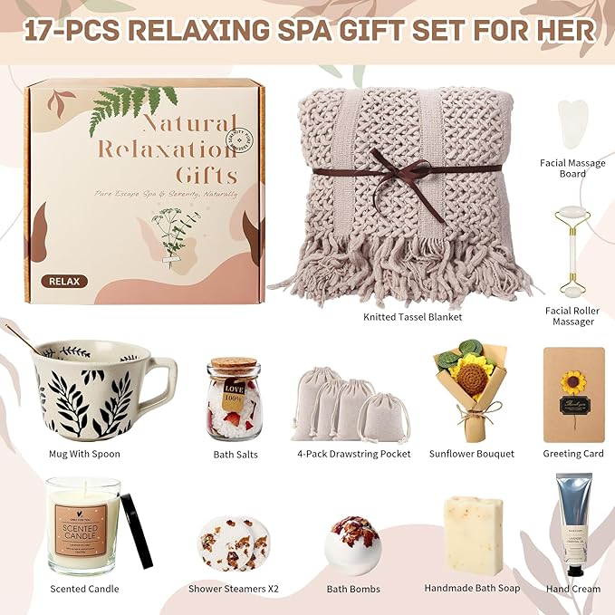 Get Well Soon Gifts Baskets for Women - Self Care Spa Care Package w/Blanket, Thinking of You Inspirational Gift, Relaxation Christmas Holiday Birthday Gifts for Mom Wife Her Coworker Firends