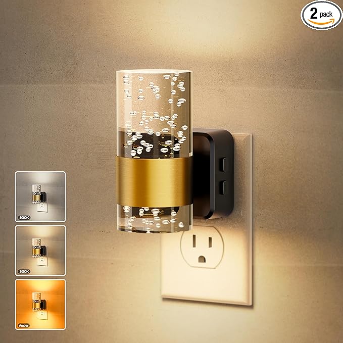 JandCase Night Lights Plug into Wall, Color Changing Night Light,10/50/100LM Adjustable Brightness Nightlight,Amber/3000K/5000K LED Nightlight with Dusk to Dawn Sensor for Home Decor
