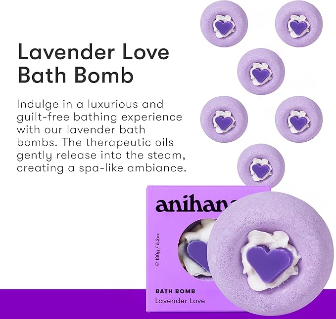 ANIHANA Bath Bomb with Coconut Oil, Paraben Free, Hand-Crafted Luxury Fizzers, Refreshing Lavender Love Scent, 6.3 oz