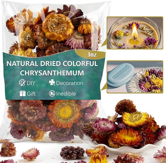 Sukh Dried Colorful Chrysanthemum - Natural Dried Flowers Herbs 3oz Bulk Daisy Flowers Heads Rainbow Color for Soap Making,Candle,Bath Bombs,DIY Beauty,Sachets and Wedding Decoration