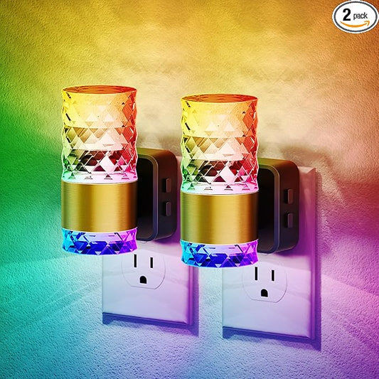 JandCase Night Lights Plug into Wall,2 Pack Color Changing Night Light for Kids, 3000K+RGB 10-Color LED Nightlight with Light Sensor, 10/50/100LM Adjustable Brightness for Rooms Home Decor