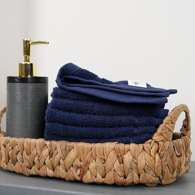 Tens Towels Pack of 60 Washcloths, 12 x 12 Inches, Lighter Weight, Quick to Dry, Super Soft & Absorbent, Gentle Face Towels, Hotel Quality, Perfect for Bathroom, Gym, Spa (Navy, 60 Pack)