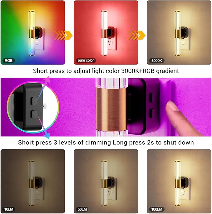 JandCase Night Light, Night Lights Plug into Wall, Color Changing Nightlight RGB with Dusk to Dawn Sensor, Vanity Light Bar for Hallway, Bathroom, Rooms