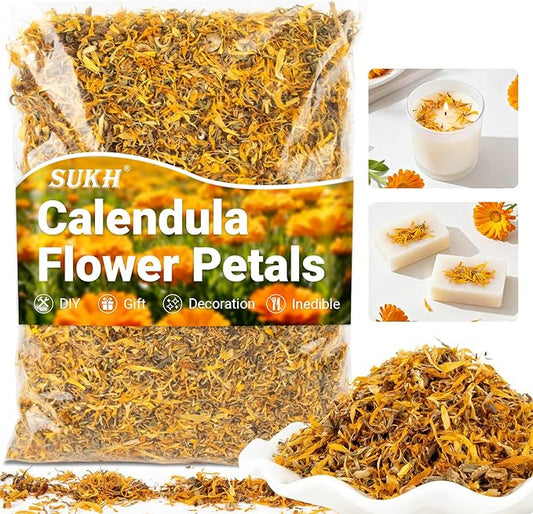 Sukh Dried Calendula Petals - 3 Ounces Natural Calendula Flowers Petal Bulk Herbal Tea, Soap Making, Candle, Bath Bombs, Sachets, Home Decoration