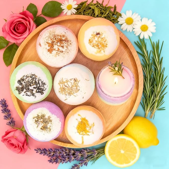 Natural Dried Flower Bath Bombs Gift Set - Lavender, Rose, Lemon,Aromatherapy, Wife or Girls Birthday Gift Ideas Gift Preferred