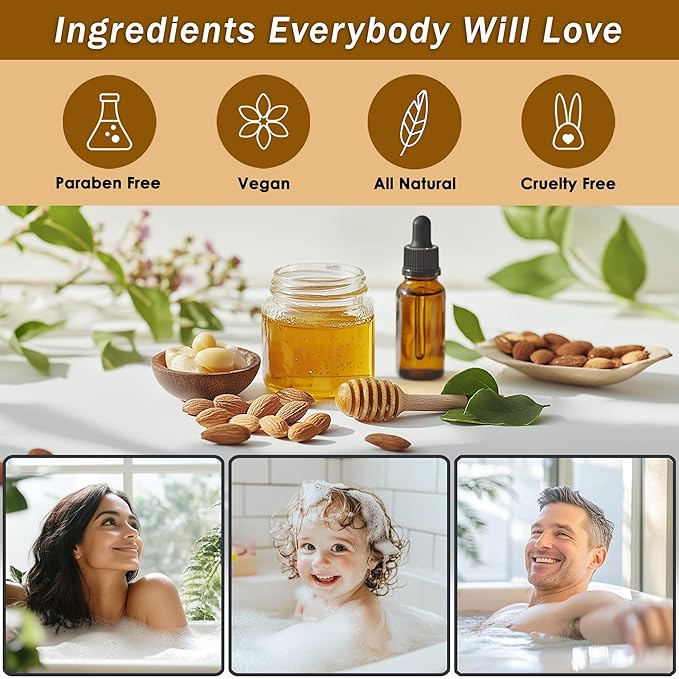 Bath Spa Gift Sets - Luxury Basket With Honey & Almond - Bath Kit With Body Wash, Bubble Bath, Lotion, Body Butter, Soap, Towel in Luxury Wooden Basket