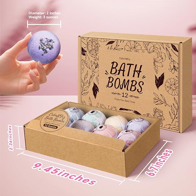 Bath Bombs for Women, 12 PCS Bath Set, Natural Bubble Bathbombs with Shea Butter, Dry Skin Moisturizing, Present for Christmas, Birthday, Valentine’s Day for Mom, Wife, Her, Girls