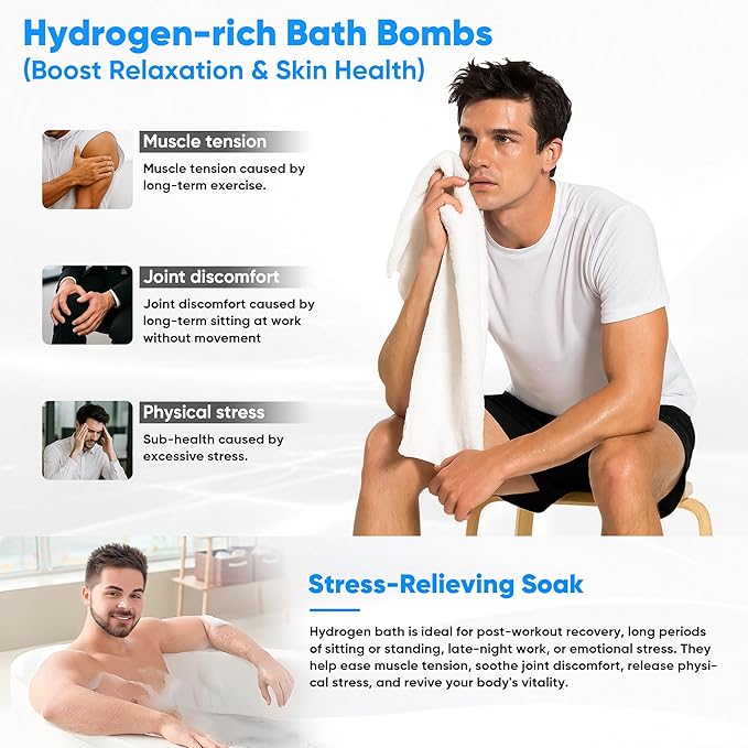 Hydrogen Bath Ball Tablets Bombs for Muscle & Stress Relief – H2 Molecular Hydrogen Bombs for Spa & Hydrogen-Rich Water Soaking, Reusable Design for Full Body, Foot, or Hand Bath