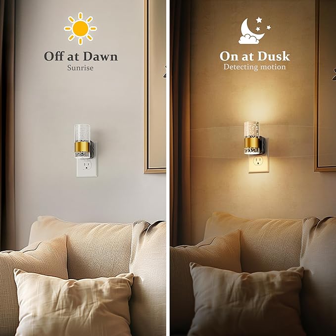 JandCase Night Lights Plug into Wall, Color Changing Night Light,10/50/100LM Adjustable Brightness Nightlight,Amber/3000K/5000K LED Nightlight with Dusk to Dawn Sensor for Home Decor