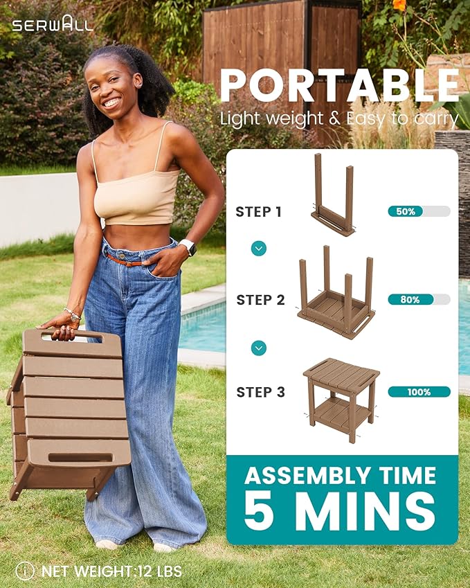 SERWALL Shower Bench, 18" Shower Stool for Inside Shower, HDPE Waterproof Shower Seats for Adults with Storage Shelf & Handles, 360 lbs Capacity- Brown