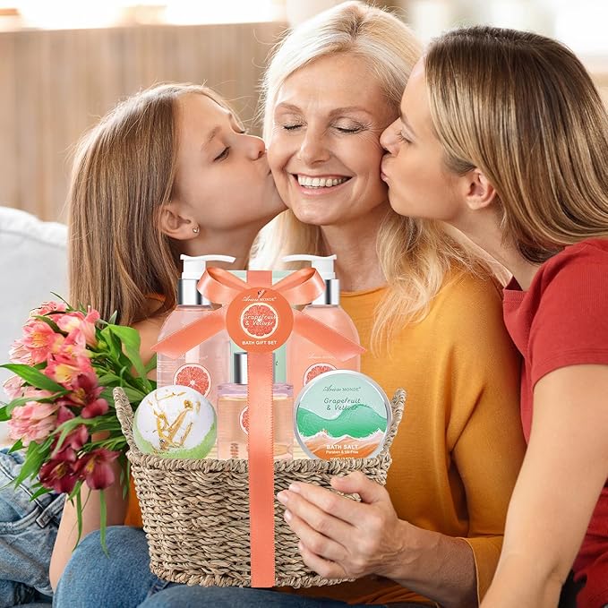 Gift Baskets for Women-7pc Bath Gift Set or Women, Relaxing And Uplifting Spa Gift Basket With Bath Bombs, Bath Salts, Shower Gel, Birthday Gifts for Her, Mother's Day Home Spa Relaxation Kit