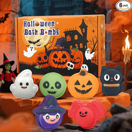 Halloween Bath Bombs for Kids & Women, Handmade Spooky Bath Bomb Set of 6 Fun Shapes – Perfect Gifts for Kids, Skin Care Bathbombs for Girls’ Spooky Celebration