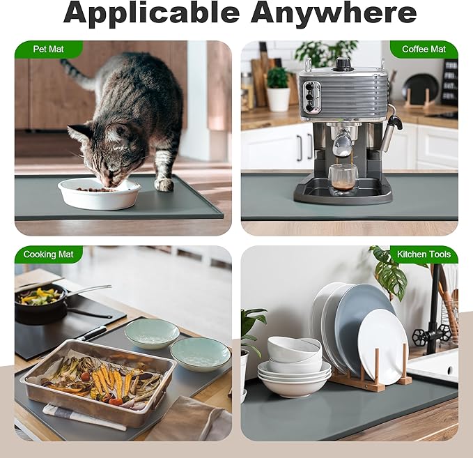 24x16 Inch Silicone Mat for Kitchen Counter, Kitchen Essentials and Gadgets - Silicone Air Fryer and Coffee Mat Set - Heat Resistant Mat for AirFryer, Microwave, Oven, Coffee Machine (Gray)