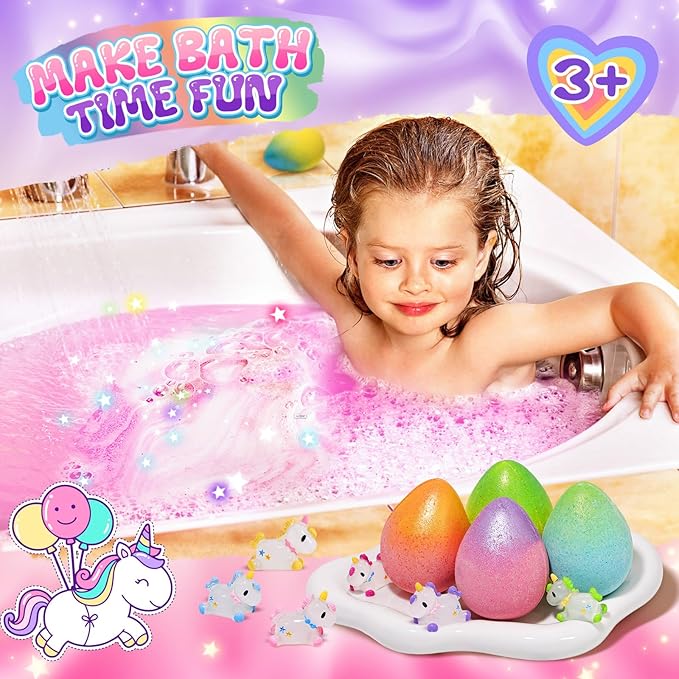 Unicorn Bath Bombs for Kids Girls with Toys Surprise Inside, Christmas Gifts Stocking Stuffers, Birthday Gifts Ideas Easter Gifts for Girls Easter Basket Stuffers Egg Fillers